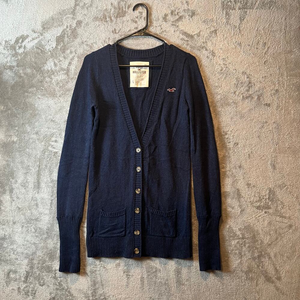 Y2k Hollister Navy Blue Button-Up Cardigan V-Neck Women's Size Large